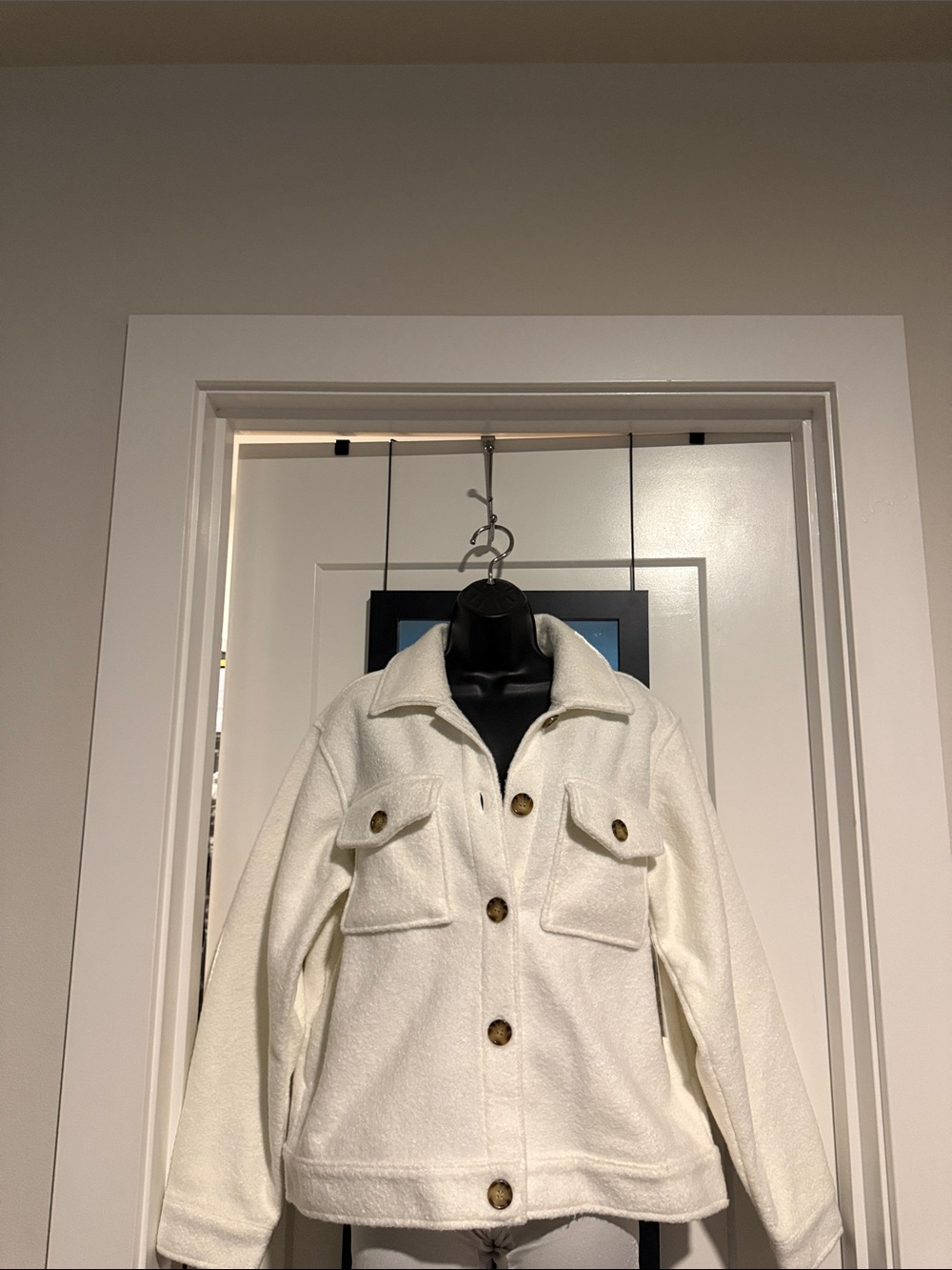 Time and Tru Cream Teddy Shacket with Tortoiseshell Buttons